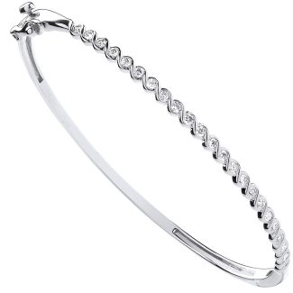 9ct Italian White Gold 0.50ct Ladies Certified Diamond Bangle -3mm-0