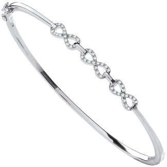 9ct White Gold Italian Made Ladies 0.15ct Small Infinity Diamond Bangle -0