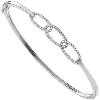 9ct White Gold 0.20ct Italian Made Chain Link Certified Diamond Bangle -0