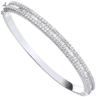 18ct White Gold 3.00ct Baguette & Brilliant Cut Certified Diamond Half Eternity Bangle-0