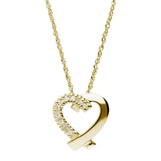9ct Yellow Gold 0.05ct Diamond Heart Pendant with 18in / 45cm Chain-0