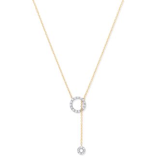 9ct Yellow Gold 0.09ct Diamond Tassel Through Circle of Life Pendant Necklace 18 Inch-0