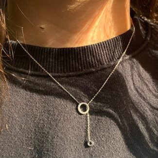 9ct Yellow Gold 0.09ct Diamond Tassel Through Circle of Life Pendant Necklace 18 Inch-20828