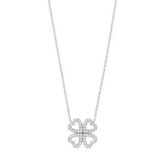 9ct White Gold 18 inch 0.18ct Diamond Four-leaf Clover Ladies Necklace-0