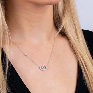 9ct White Gold 18 Inch 0.34ct Diamond Interlocking Circle Necklace -20825