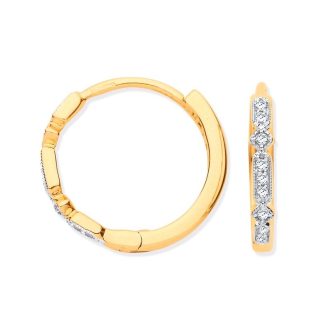 9ct Yellow Gold Round 0.08ct Diamond Ladies Hoop Earrings-0