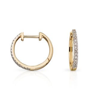 9ct Yellow Gold 0.10ct Diamond Ladies Huggie Hoop Earrings -0