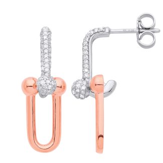 9ct White & Rose gold Drop earring 0.43ct diamond Ladies Luxury Jewellery-0