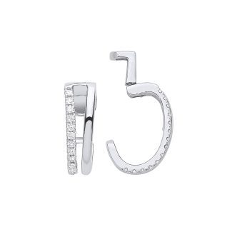 9ct White Gold 0.08ct Diamond Stud Single Cuff Earring -0