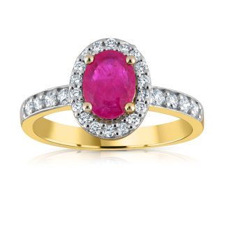 9ct yellow Gold 0.30ct Diamond with 0.80ct Oval Ruby Stone Ring-14925