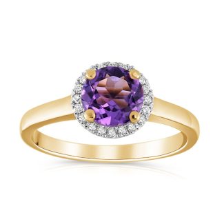9ct Yellow Gold 0.08ct Diamond 1.00ct 6mm Amethyst Ring-14926