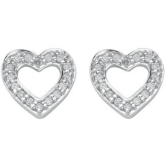 18ct White Gold Heart Shape 0.18ct Diamond Stud Earrings-0