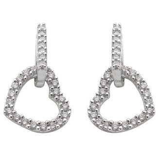 9ct White Gold Heart Shape 0.50ct Diamond 18mm Drop Earrings-0