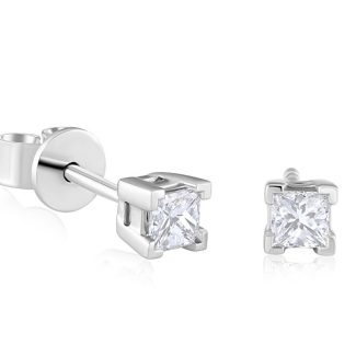 18ct White Gold 0.30ct Claw Set Princess Cut Diamond 3.5mm Stud Earrings-0