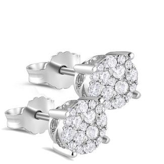 18ct White Gold 0.50ct Cluster Diamond 8mm Stud Earrings-0