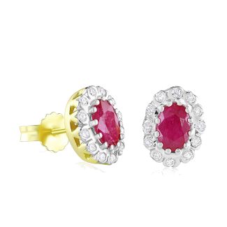 9ct Yellow Gold 0.20ct Diamond & 1.20ct Red Ruby 10mm Stud Earrings-0