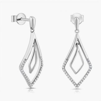 9ct White Gold with 0.15ct Diamond Drop Ladies 27.5mm Earrings-0