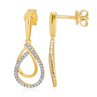 9ct Italian Yellow Gold 0.20ct Diamond Drop Ladies 23mm Earrings-0