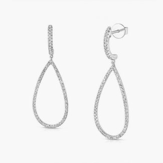 9ct White Gold 0.35ct Diamond Drop Ladies 38mm Earrings-0