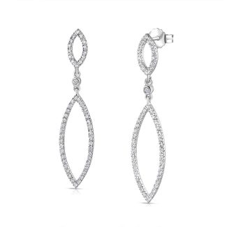 9ct Italian White Gold 0.50ct Diamond Set Drop Earrings - 41mm-0