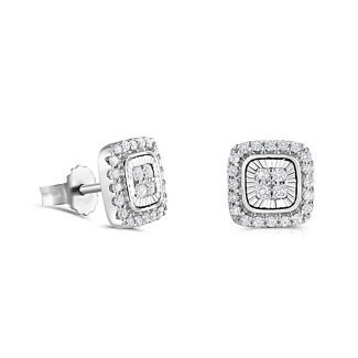 9ct White Gold Milled Bezel Diamond 0.33ctw Diamond Earrings 8.5mm-0