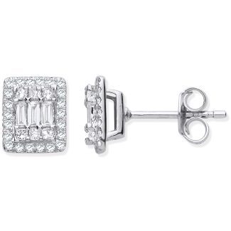 18ct White Gold with 0.50ct Diamond Stud Rectangular Earrings Set -0