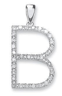 Fine White Gold 9 carat Diamond 0.27ct Large Set Capital Letter B Initial Pandent-0
