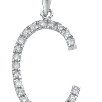 9 Carat White Gold 0.17ct Diamond Large Set Capital letter C Initials-0