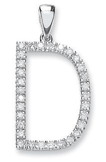 Elite 9ct White Gold 0.21ct Diamond Large Set Capital letter D Initial-0