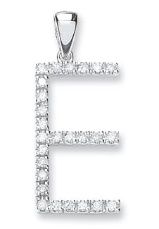 9ct White Gold 0.21ct Diamond Large Set Capital letter E Initial-0