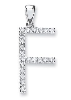 Elegant 9ct White Gold 0.16ct Diamond Large Set Capital letter F Initial-0