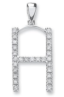 Fine White Gold 9 carat Diamond 0.20ct Large Set Capital letter H Initial Pandent-0