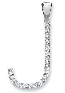 9 Carat White Gold 0.13ct Diamond Large Set Capital letter J Initials-0