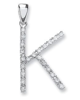 Elegant 9ct White Gold 0.15ct Diamond Large Set Capital letter K Initial-0