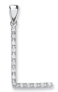 9ct White Gold Elegant 0.12ct Diamond Set Capital Block Large Set Style Initial L Pendant-0