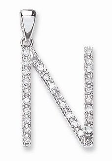 Elite 9ct White Gold 0.22ct Diamond Large Set Capital letter N Initial-0