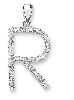 9ct White Gold 0.24ct Diamond Large Set Capital letter R Initial-0