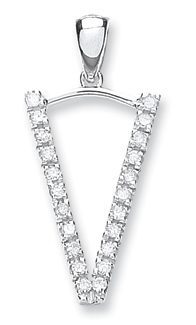 Elegant 9ct White Gold 0.17ct Diamond Large Set Capital letter V Initial-0