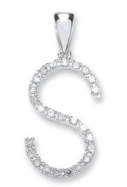 Elite 9ct White Gold 0.20ct Diamond Large Set Capital letter S Initial-0