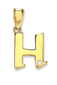 Fine Yellow Gold 9 carat Diamond 0.1ct Single Stone Set Capital letter H Initial Pandent-0