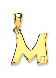 9 Carat Yellow Gold 0.01ct Diamond Single Stone Set Capital letter M Initials-0
