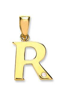 9ct Yellow Gold 0.01ct Diamond Single Stone Set Capital letter R Initial-0