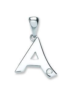 9ct White Gold Elegant 0.01ct Diamond Set Capital Block Single Stone Set Style Initial A Pendant-0