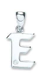 9ct White Gold 0.01ct Diamond Single Stone Set Capital letter E Initial-0