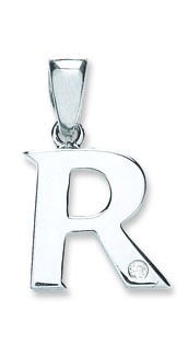 9ct White Gold 0.01ct Diamond Single Stone Set Capital letter R Initial-0