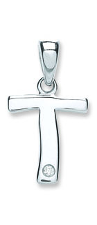 9ct White Gold 0.01ct Diamond Single Stone Set Capital letter T Initial-0