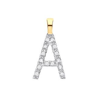 Yellow Gold 9ct Diamond 0.05ct Small Set Capital letter A Initial Pandent-0