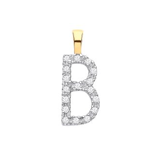 9 Carat White Gold 0.06ct Diamond Small Set Capital letter B Initials-0