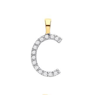 Elite 9ct Yellow Gold 0.05ct Diamond Small Set Capital letter C Initial-0