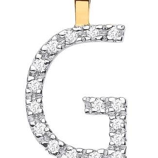 Fine Yellow Gold 9ct Diamond 0.05ct Small Set Capital letter G Initial Pandent-0